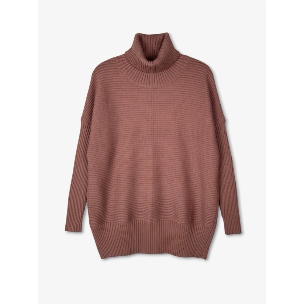 Lillusory Oversized Ribbed Turtleneck Tunic Sweater Brown S Split Hem‎ Casual
